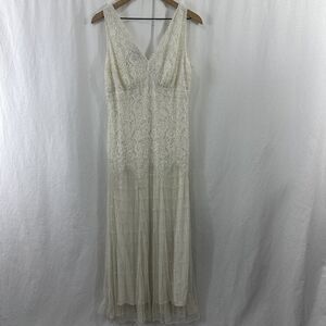 Pissaro Nights White Beaded Mesh Formal Wedding Bridal Gown Dress Size 14 *FLAWS